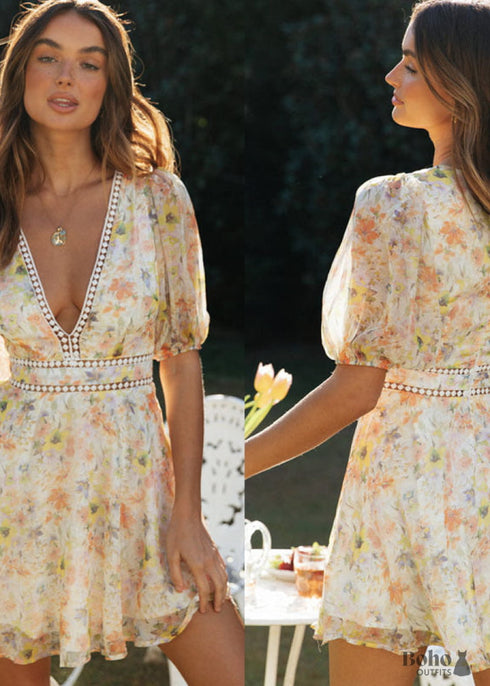 Boho New Style Puff Sleeve Short Dress